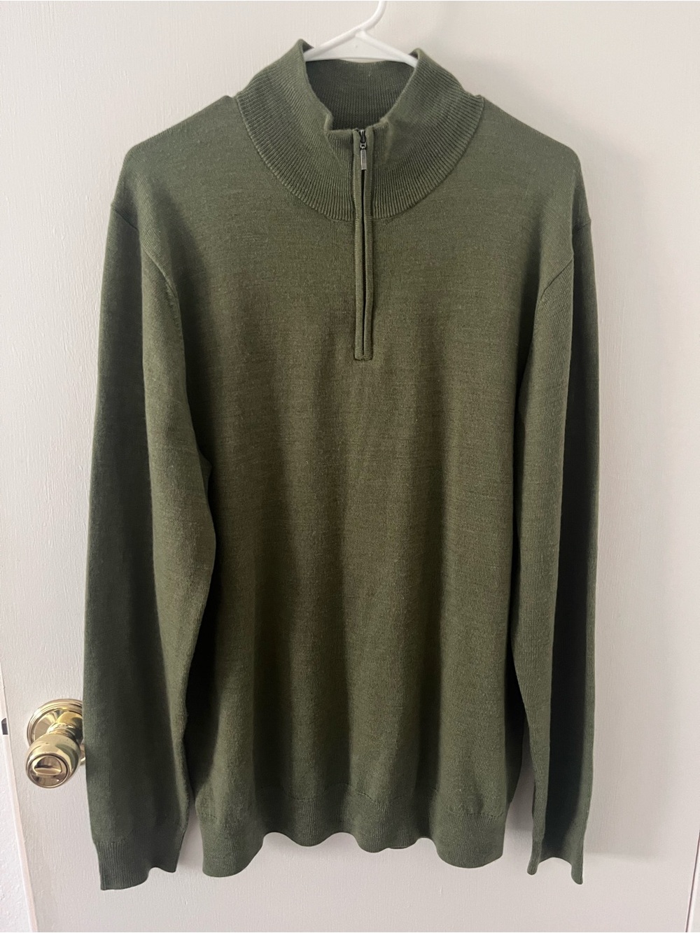 Goodthreads Men’s 100% Merino Wool Quarter Zip Green Sweater Large Tall